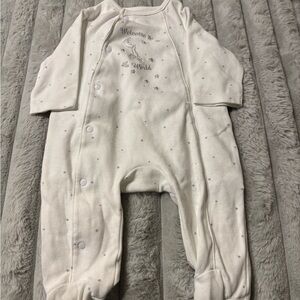 White and Silver “Welcome to the World” Baby One Piece with Star Pattern